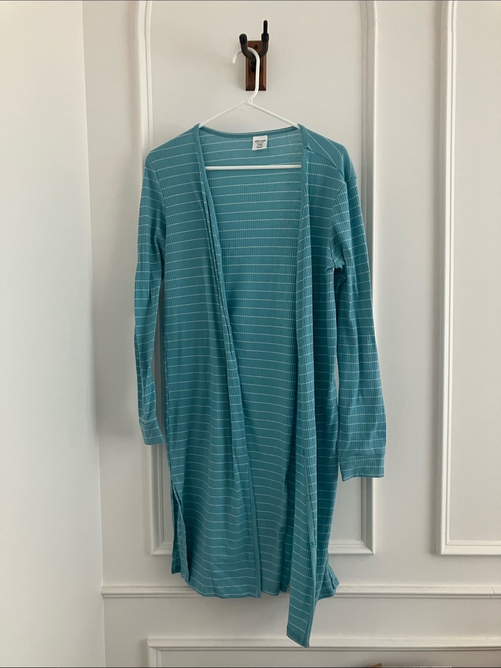 Light Teal Striped Open Front Cardigan - Unbranded